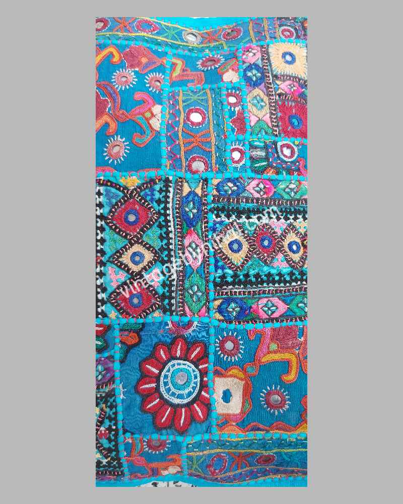 Blue Vintage Kharakh Hand Embroidered Patchwork Cushion Cover 